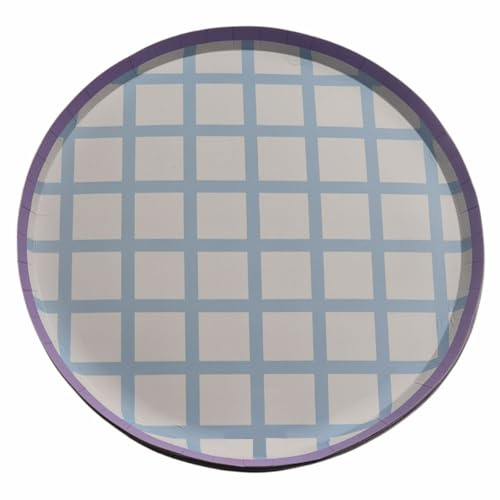 schone Lot de 8 assiettes jetables en carton à motif vichy pastel pour fêtes et pique-niques - 24 cm - Couleurs assorties (bleu)