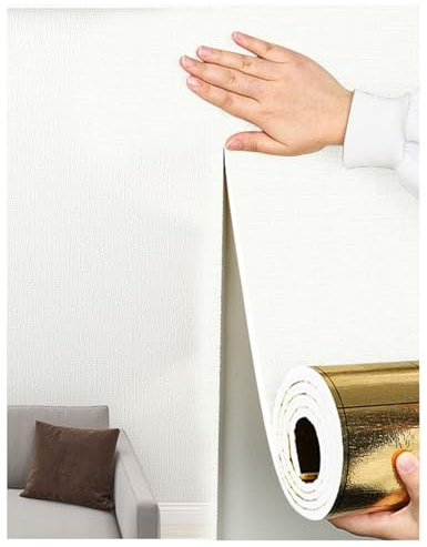 APMOE Selbstklebende Tapeten, Innen Wandverkleidung Deckenplatten Selbstklebend Isoliertapete Wall Paper Kälteabwehr/Wärmehaltung, Wallpaper Self-Adhesive für Schlafzimmer, Wohnzimmer(Weiß,3 Rolls)