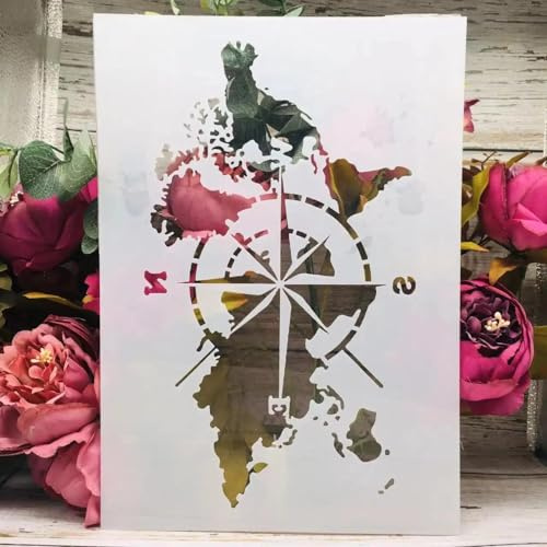 Schablonen zum Basteln, A4, 29 cm, Weltkarte, Kompass, Schablonen zum Malen auf Holz, Zeichenvorlage, Scrapbook-Dekoration, Bastelprojekte