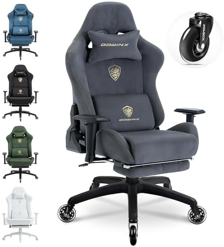 Dowinx Gaming Stuhl,Ergonomischer Wildlederimitat Gamer Chair,Gaming Sessel,Verstellbar Fußstütze und 3D Armlehnen,200KG Tragkraft Bürostuhl mit Geräuschlose Rollen,Schreibtischstuhl,Grau