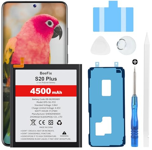 Beefix Akku für Samsung Galaxy 20 Plus (SM-G985 G985U), 4500mAh Hochkapazitäts-Ersatzakku für Galaxy S20+ (EB-BG985ABY) mit professionellen Reparaturwerkzeugen