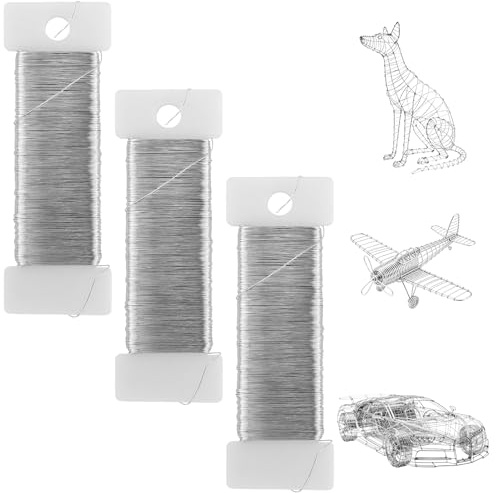 0,30 mm x 150 m Alambre fino para manualidades, alambre para floristería | alambre para joyería, alambre para cuentas, 3 rollos de alambre fino para joyería plateado, lambre para cuentas,para modelado