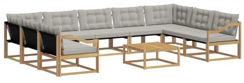vidaXL Outdoor-Sofagarnitur mit Kissen 10 pcs Weiß und Hellgrau, Garten, modernes Sectional Sofa, strapazierfähige Außenmöbel für Patio, Lounge-Set für Terrasse