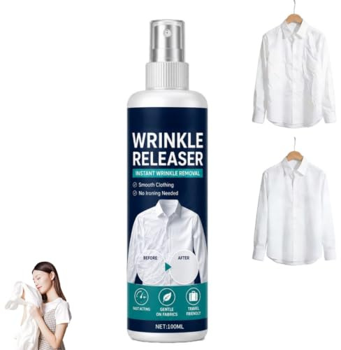 Instant Wrinkle Releaser Spray, No Iron Fabric Smoothing Spray, Fabric Refresher and Deodorizing Mist, Reduces Creases on Shirts, Dresses, Bedding and Curtains, Travel Friendly, 100ml (1PC)