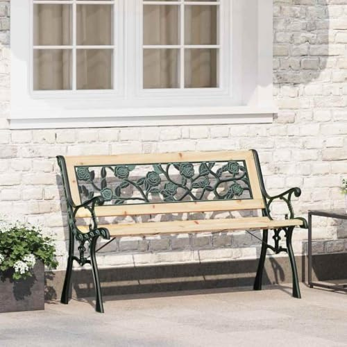 KLOVBCMF Moderne Gartenbank mit Kissen Braun 116 x 54 x 73 cm Holz, Sitzbank mit Armlehnen für Garten und Terrasse, wetterfestes Polster, stabile Metallbeine