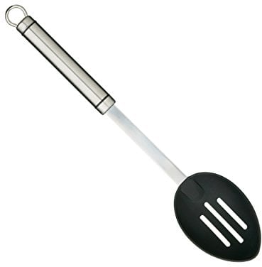 KitchenCraft Professional Nylon Slotted Spoon with Stainless Steel Handle, 35 cm (14), Silver/Black