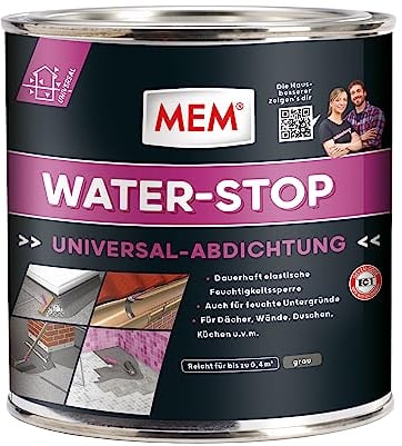 MEM Water Stop, Universalabdichtung und Feuchtigkeitssperre, Optimal geeignet für die Innen- und Außenanwendung, Lösemittel-, silikon- und bitumenfrei, Dichtet sofort, Grau, 1 kg