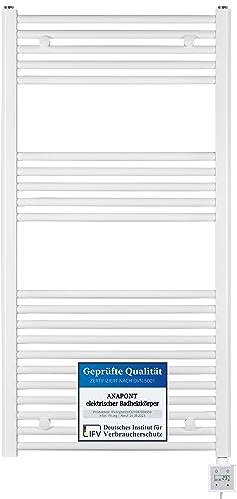 anapont elektrischer Badheizkörper 1175h x 600b - Zeitschaltuhr - Timer-Funktion - gerade - weiß - Handtuchheizkörper - Badheizung elektrisch - Handtuchheizung - Made in Germany