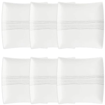 Secret de Gourmet - Lot de 6 Assiettes à Dessert Carrées Lignes 20cm Blanc