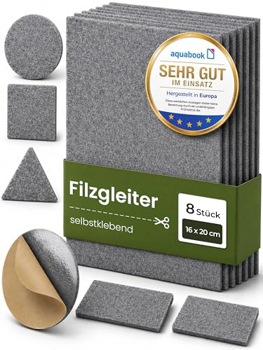 Filzgleiter Selbstklebend zum Zuschneiden Grau 8St. Filzgleiter für Stühle | 8 STK 16 x 20 cm, Filz Selbstklebend, Möbelgleiter aus Nadelfilz, Stuhlgleiter Klebefilz, Möbel Filzplatten, Made in Europe