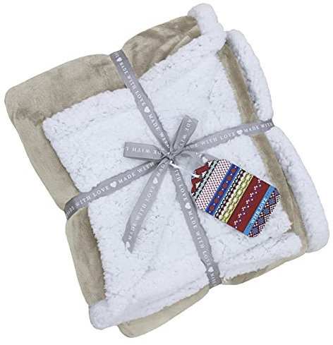 Riva Paoletti Luxe Sherpa Throw - Natural Brown - Velvet Feel Microfleece Front - 250gsm Sheepskin Reverse - Heavyweight - Machine Washable - 100% Polyester - 127 x 152cm (50 x 60 inches)