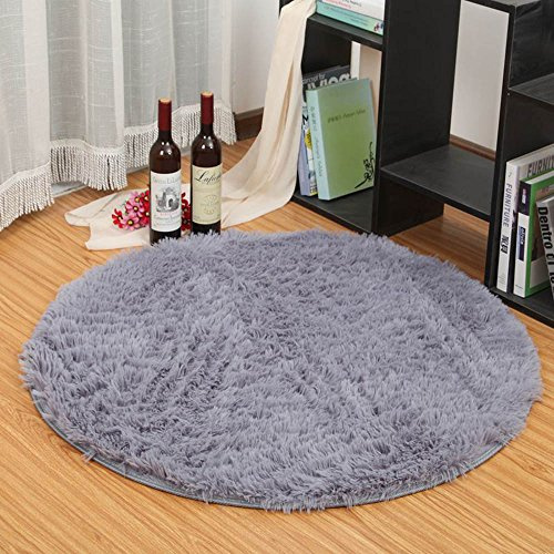 Eleoption Round Soft Shaggy Microfiber Area Rug, Anti-skid Floor Mat Room Carpets for Kids Room Children Playroom Living Room Bedroom Chair Cushion, 120cm, Gray