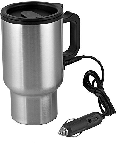 MOSANDON 12V Stainless Steel Car Heated Mug, 450ml Travel Electric Coffee Cup, 14oz Insulated Heated Thermos Mug