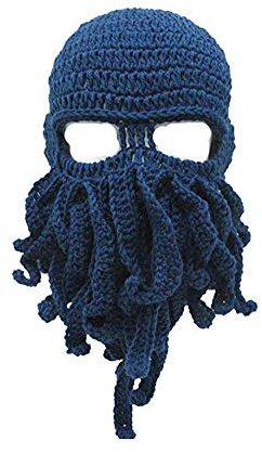 Unisex Tentacle Octopus Cthulhu Strickmütze Windproof Bart Ski Maskenhut (Dark Blue)