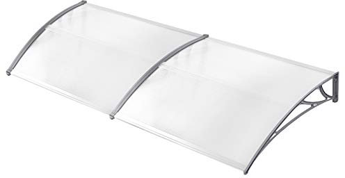 UISEBRT Auvent de Porte 300 x 100cm - Marquise de porte d’entrée en polycarbonate transparent, Gris