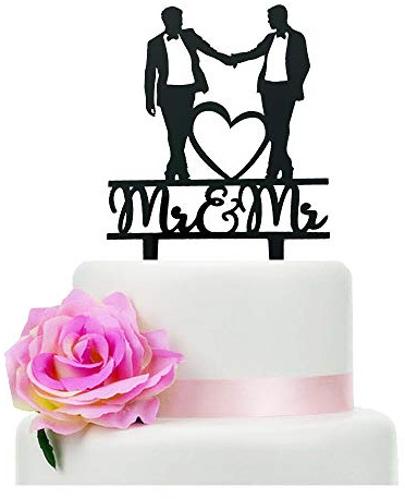 Mr & Mr Wedding Cake Topper, Black Acrylic Gay Wedding Cake Topper, Wedding Gift for Gay Couple, Men Anniversary Decoration