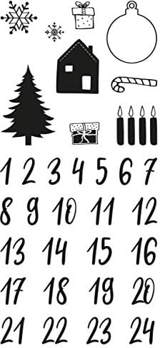 Rayher Clear Stamps Adventskalender Zahlen 1 – 24, Motiv Classic, Bogengröße 97 x 205 mm, 24 Zahlen und 9 Motive, klar, transparente Stempel, durchsichtig, Silikonstempel, 50223000