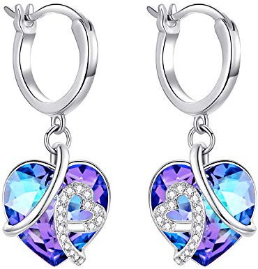 AOBOCO Herz Creolen Ohrringe Damen 925 Sterling Silber Baumeln Ohrringe mit Kristallen Tropfen Schmuck Valentinstag Geburtstagsgeschenk für Sie Frauen Frau Freundin