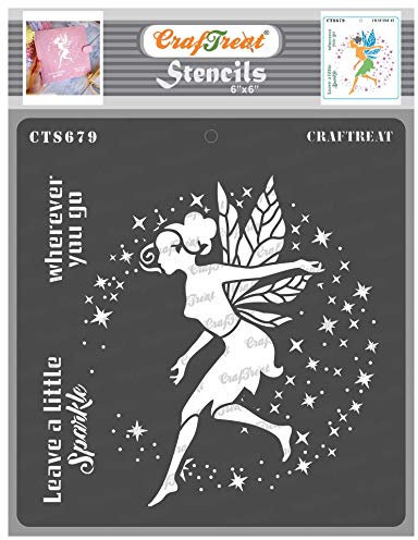 CrafTreat Fairy Stencils for Painting on Wood Reusable - Fairy with Wings - 6X6 Inches - Fairy Wing Stencil for Painting on Canvas - Home Decor Stencils of Fairy