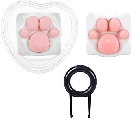 malygame 2 Pack Custom Keycaps Metal and Rubber Keycaps Keyboard Keycaps Cat Paw Shaped Kawaii Keycaps Cute Gaming Keycaps for Mechanical Keyboard with Keycap Puller (Pink and White)