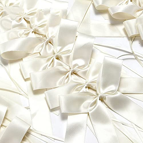 100 STK Autoschleifen Antennenschleifen,Handgemacht Satinband Deko Schleifen Auto Schmuck Braut Paar Dekoration Autoschmuck Hochzeitsschleifen für Hochzeit Party Geburtstag Geschenkenverpackung,Beige