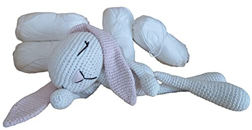 Doudou lapin au crochet Montessori coton blanc et rose