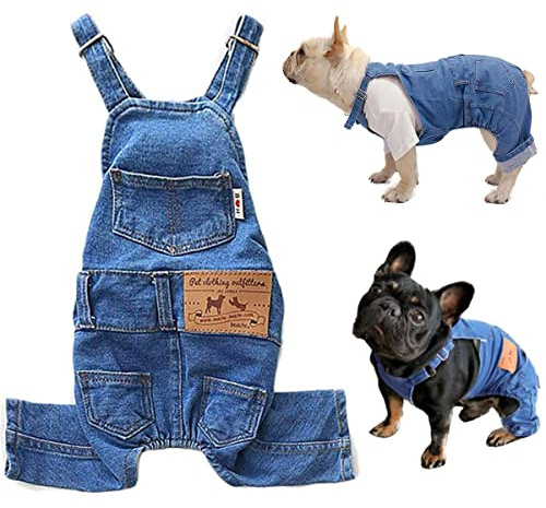 Hundebekleidung, Jeans-Latzhose, Haustier-Overall aus Denim, Welpen-Jeansjacke mit Trägern, modischer und bequemer Blauer Einteiler für kleine und mittelgroße Hunde und Katzen, Blau, S