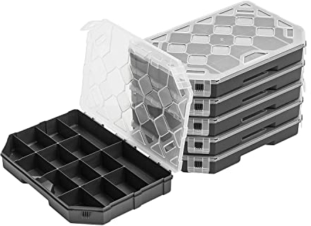 6x Sortimentskasten Kleinteilemagazin – 195 x 284 x 40 mm - Sortierkasten mit Transparent Deckel Sortierkoffer Werkzeugbox Sortimentskoffer