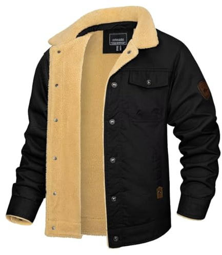 KEFITEVD Winterjacke Herren Baumwolle Sherpa Thicken Fleece Trucker Jacken | Baumwolle, Sherpa Gefüttert, Warm, 5 Taschen (2 Klappen, 2 Reißverschluss, 1 innen), Knopfleiste, Für Arbeit und Freizeit
