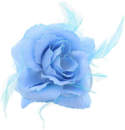 Topkids Accessories Rose Flower Hair Clip Hairband Floral Corsage Fascinator Hair Band Aligator Beak Grip for Women & Girls Wedding Prom Party Special Occasion (Light Blue)