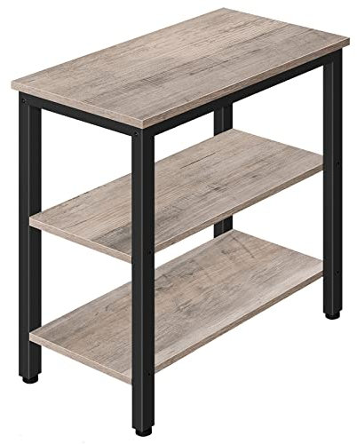 HOOBRO Beistelltisch, Nachttisch mit 3 Ablage, Sofatisch Industriestil, Nachtschrank, Schlafzimmer, Wohnzimmer, Küche, Einfach zu montieren, Metallrahmen, Greige EBG14BZ01
