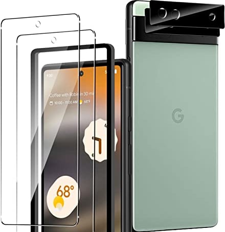 Aerku Schutzfolie für Panzer Schutz Glas für Google Pixel 6A für Panzerglas + Kameraschutz [2 + 2 Stück], Mit Positionierhilfe 9H Härte HD Anti-Kratzen Kamera Folie Displayschutzfolie Schutzglas