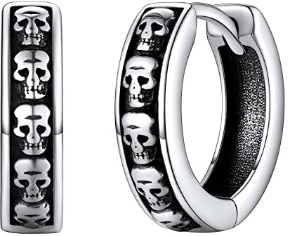 FaithHeart Sterling Silver Hoop Earrings for Men Women Viking Runes/Gothic Skull/Celtic Knot Hinged Huggies Earring Hoops Hypoallergenic Jewellery(Gift Box Send)