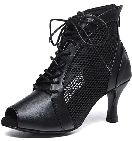 MINITOO Femmes Latine Salsa Danse Chaussures Fete Prom Sandales Bottes L542 Noir 7.5cm Talon EU 40