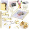 13-teiliges Schreibtisch-Organizer, Bürozubehör-Set, Magazin-Aktenordner, Briefsortierer, Stift, Becher, Notizhalter, Handyhalter, Heftklammern, Kugelschreiber, Schere für Zuhause (Gold)