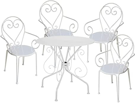 Vente-unique - Garten-Essgruppe: Tisch + 4 stapelbare Sessel - Metall in Eisenoptik - Weiß - GUERMANTES von MYLIA