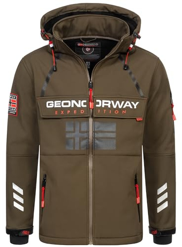Geographical Norway Herren Herbst Winter Jacke Softshell Jacke Windbreaker Übergangs Regen Jacke Sport, Farbe:KAKI, Größe:M 48