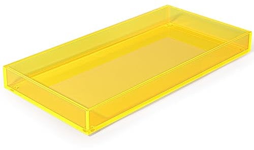 Acrylic Tray for Vanity Makeup Perfume Jewelry 12x6'' Small Decorative Tray for Bathroom Dresser Tops Candle Sink Counter, Neon Yellow