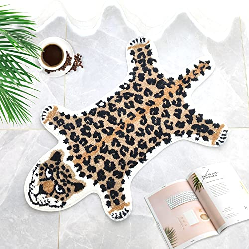 Seek4comfortable Leoparden-Badezimmerteppich, niedliche Tiere, Badematten für Badezimmer, Cartoon-Geparden-Form, Fußmatte, rutschfest, saugfähig, Badezimmer, Duschzimmer (100.3x59.9 cm)