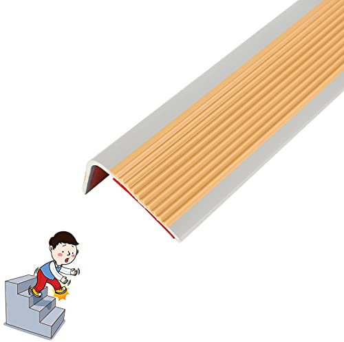 Treppenkantenprofil Selbstklebend 50x25mm, 100cm PVC Treppenkantenprofil, Selbstklebend Winkelprofil Anti-Rutsch Treppenkante (Light Brown)