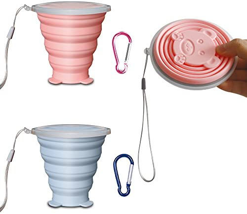 2 Pezzi Bicchiere Pieghevole da Viaggio, 180ml,Bicchiere Portatile, Bicchieri Richiudibili da Viaggio,Bicchiere Pieghevole in Silicone Alimentare, Adatto per Viaggi Picnic Sport Campeggio Ecc