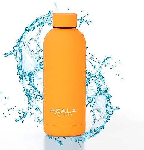 Azala® BOTTLES - Botellas de agua de Acero Inoxidable 500ml - Botella TÉRMICA deportiva - Termo con aislamiento de doble pared - Libre de BPA - Efecto termo 12 Horas Caliente y 24 Horas Fría - Naranja