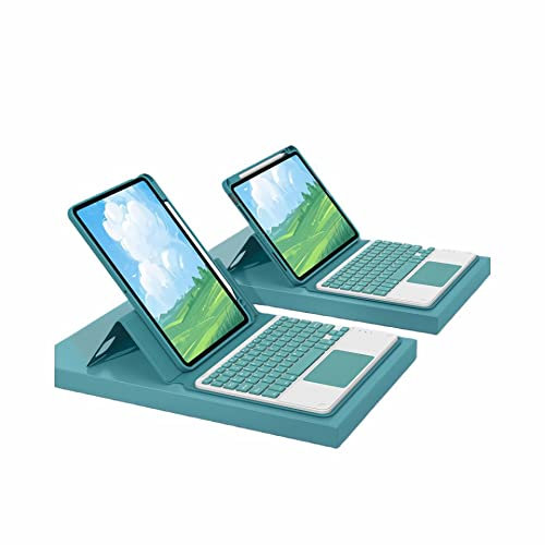 CLALOC Funda con Teclado Táctil para iPad Pro 11 Pulgadas 1ª 2ª 3ª Gen 4ª Generación(2018/2020/2021/2022) Teclado Desmontable Slim Leather Folio Smart Cover Disposición De Teclas En Inglés,Verde