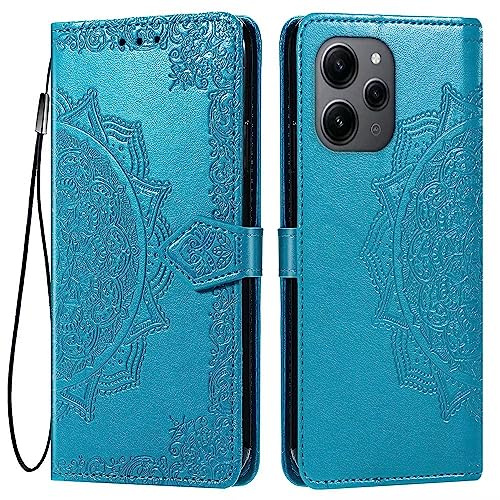 HONLEN Coque pour Redmi 12 (4G) / Redmi 12 5G Etui, (6.79 inches) Premium PU Cuir Portefeuille Magnétique Flip Case, 3 Porte-Cartes en Béquille Cover Bleu