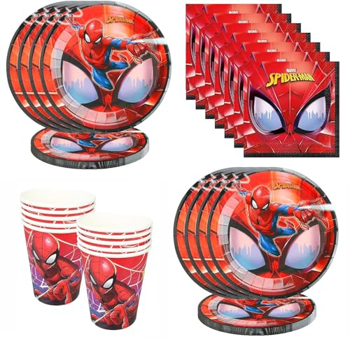 Antsparty 80Pcs Superhero Party Tableware Decorations for Kids Birthday, Paper Plates Napkins Cups Set, Kids Boys Spider Themed Birthday Party Supplies