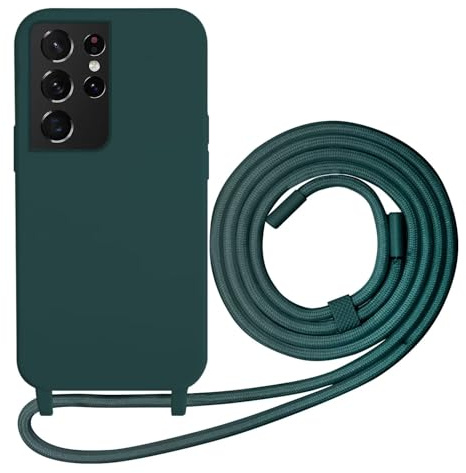 Beajew Coque Compatible avec Samsung Galaxy S21 Ultra/S30 Ultra Silicone Case, Couleurs de Bonbons Cover Silicone Antichoc, Coque Protection Antichoc avec Cordon Réglable Téléphone Case, Vert Foncé