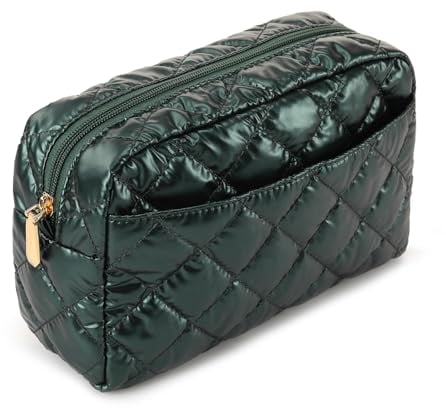 Lychii Schminktasche Damen, Gesteppte Kosmetiktasche, Reise Makeup Tasche, mit Externem Reißverschlussfach, für Aufbewahrung von Kosmetik, Toilettenartikel (Grün)
