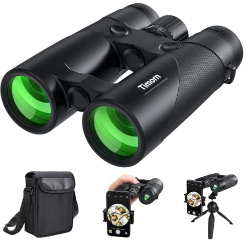 10x42 Prismáticos Profesionales Pequeños y Potentes: Timorn Binoculares de Largo Alcance Impermeables con Correa, Bolsa - Prismaticos Ligeros para Caza, Observación de Aves, Estrellas, Safari