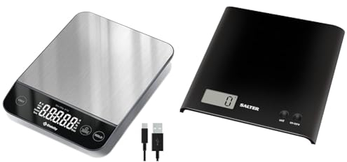Etekcity 10kg Digital Kitchen Scales,Waterproof, USB Rechargeable Food Scales with LED Display & Salter 1066 BKDR15 Arc Kitchen Scale – Digital Food Weighing Scales For Precise Cooking/Baking