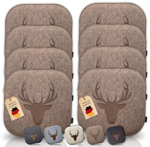 kontor28® - Sitzkissen Filz handgefertigt Made IN Germany | Sitzkissen Stuhl 37,5 x 37,5 cm aus rPET-Filz weiche und robuste Polsterung | Sitzauflage Stuhl für In- und Outdoor | naturmeliert 8er-Set